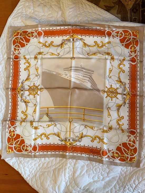 Chopard Accessories - Chopard Nautical Print Square Silk Scarf in White, Orange, Gold